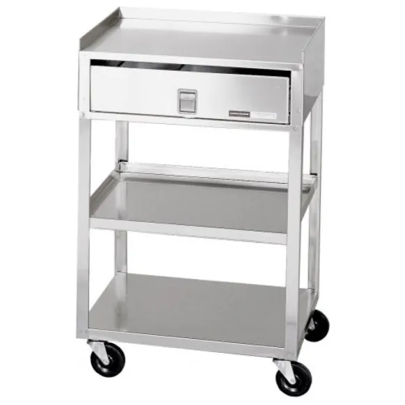 GUERIDON INOX MB-TD 3 PLATEAUX AVEC TIROIR