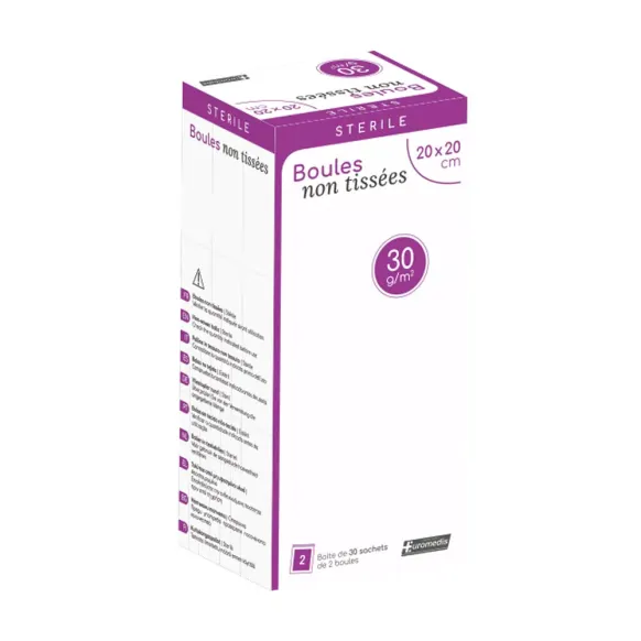 BOULES EN NON TISSÉ STÉRILE 35 MM ABSORBANTES EUROMEDIS - boîte de 80