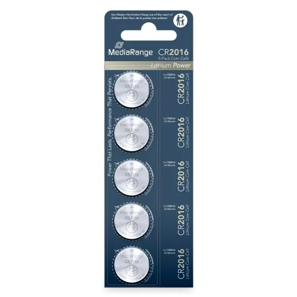 PILES BOUTON LITHHIUM CR2016 3 V TENSION STABLE MEDIARANGE - lot de 5 piles