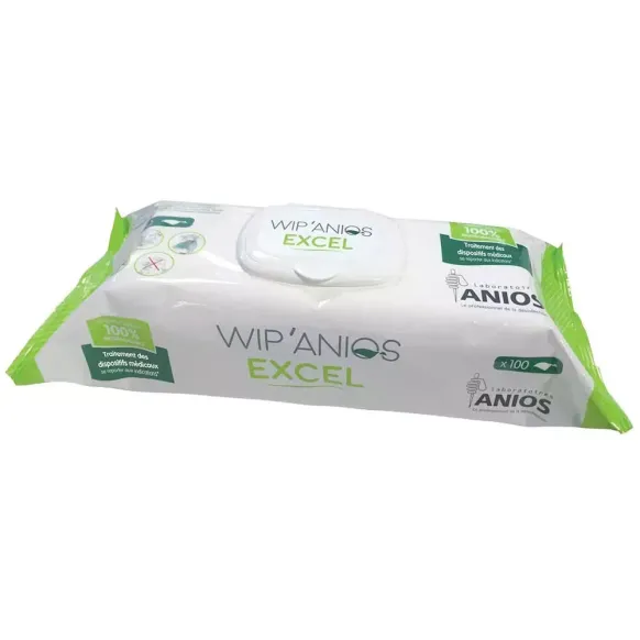 Lingettes désinfectantes WIP’ANIOS EXCEL 180x200mm - Boite de 100