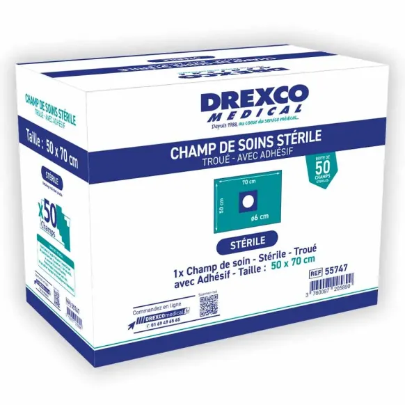 CHAMPS DE SOINS TROUE STÉRILES AVEC ADHESIF Ø 6 CM