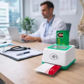 Lecteur de carte vitale 4‑en‑1 F600 : QR Code, Codes-barres, NFC et Bi-fente