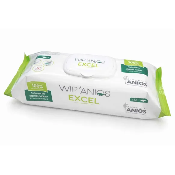 LINGETTES DÉSINFECTANTES WIP'ANIOS EXCEL 180 X 200 MM ANIOS - boîte de 50