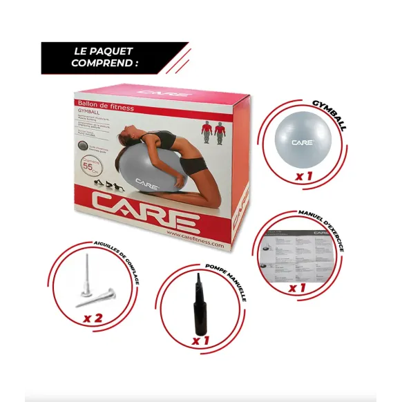 BALLON ABS ANTI ÉCLATEMENT AVEC POMPE 55 CM CARE - ballon gris