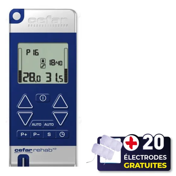 PACK ELECTROSTIMULATEUR REHAB X2 CEFAR COMPEX + 20 ÉLECTRODES OFFERTES